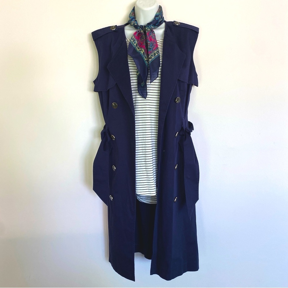 Calvin Klein Navy Sleeveless Trench Long Vest